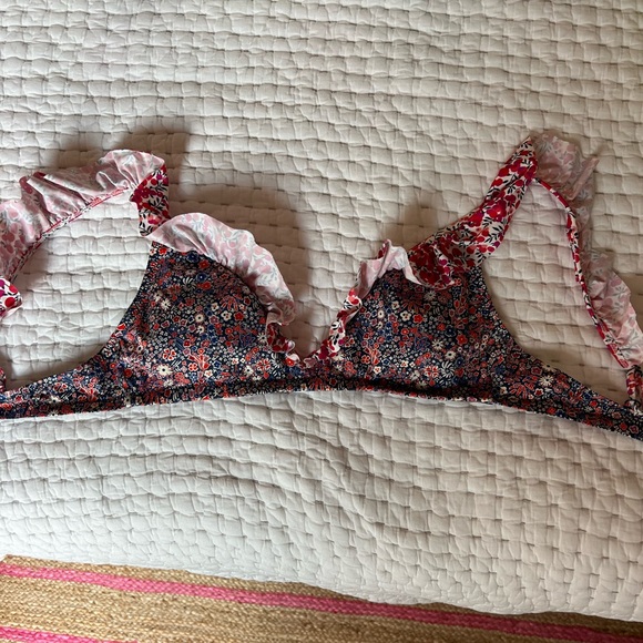 J CREW Ruffle Deep V Bikini Top in Liberty Multi Floral - Picture 2 of 3